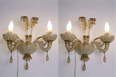 Murano Golden Glass Sconces, Pair