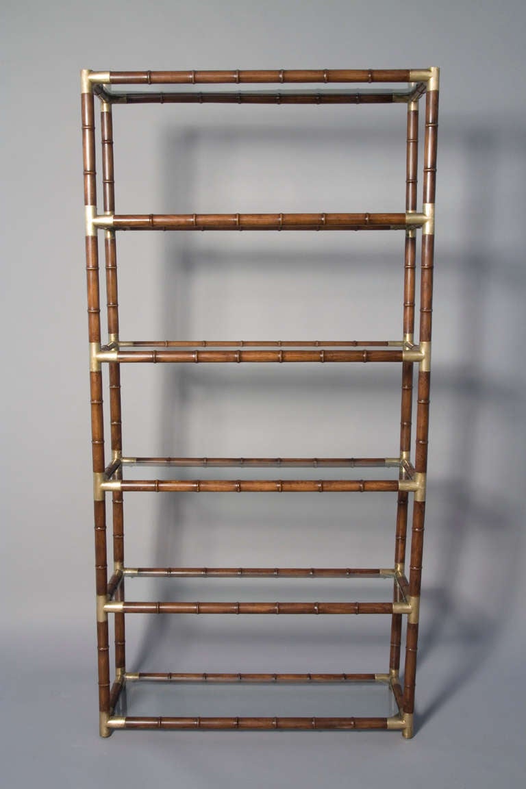 American Faux Bamboo and Bronze Six Shelf Etagere with Bronze Fittings