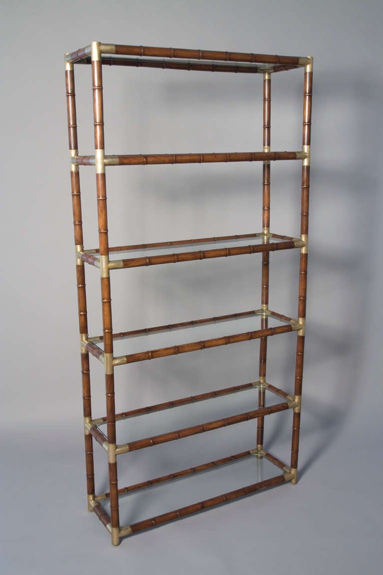 Faux Bamboo and Bronze Six Shelf Etagere with Bronze Fittings In Excellent Condition In Brooklyn, NY