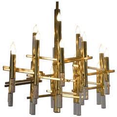 Cubist Brass Chandelier by Sciolari