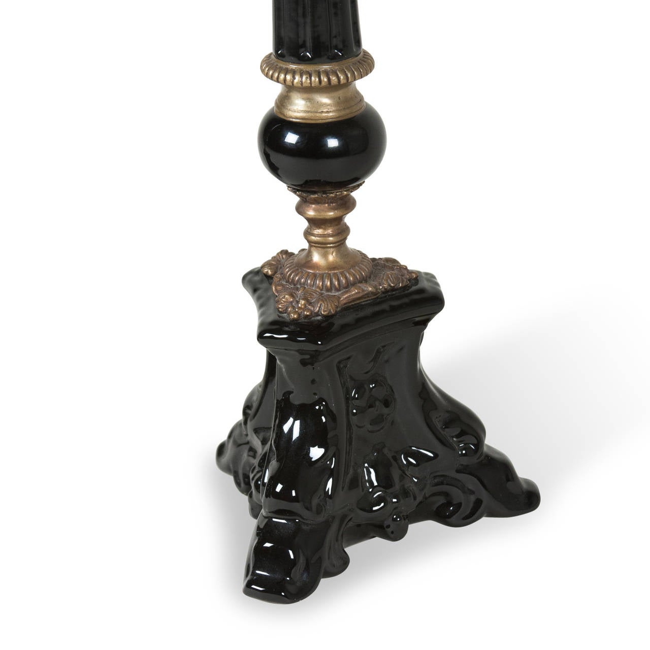 Pair of Black Ceramic Candlestick Holders In Excellent Condition In Brooklyn, NY