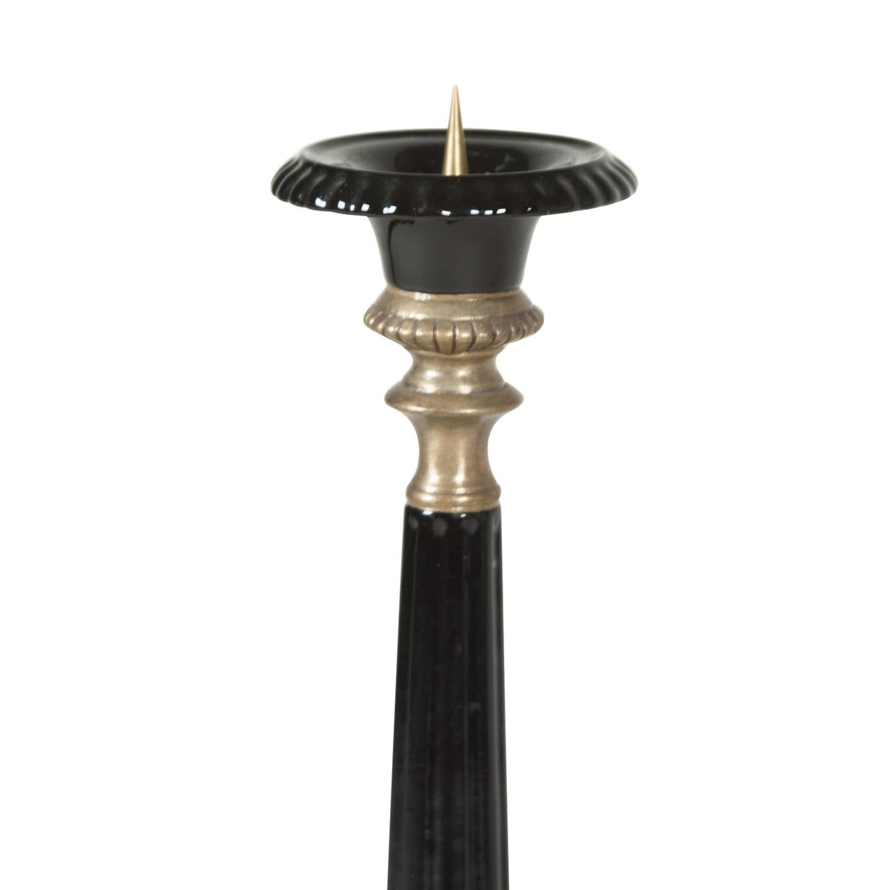 French Pair of Black Ceramic Candlestick Holders