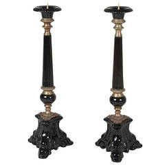 Pair of Black Ceramic Candlestick Holders