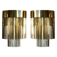 Enormous Pair of Brass Hanging Rod Sconces by C. Jeré