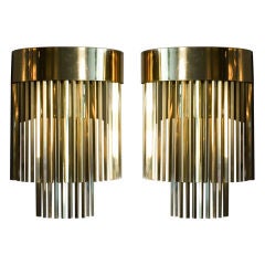 Enormous Pair of Brass Hanging Rod Sconces by C. Jeré