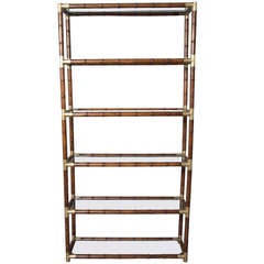 Vintage Faux Bamboo and Bronze Six Shelf Etagere with Bronze Fittings