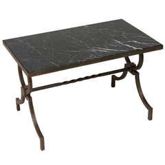Marble Top Iron Coffee Table by Poillerat Vintage Marble Top Iron Coffee Table by Poillerat