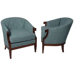 Curved Arm Upholstered Armchairs by Baker