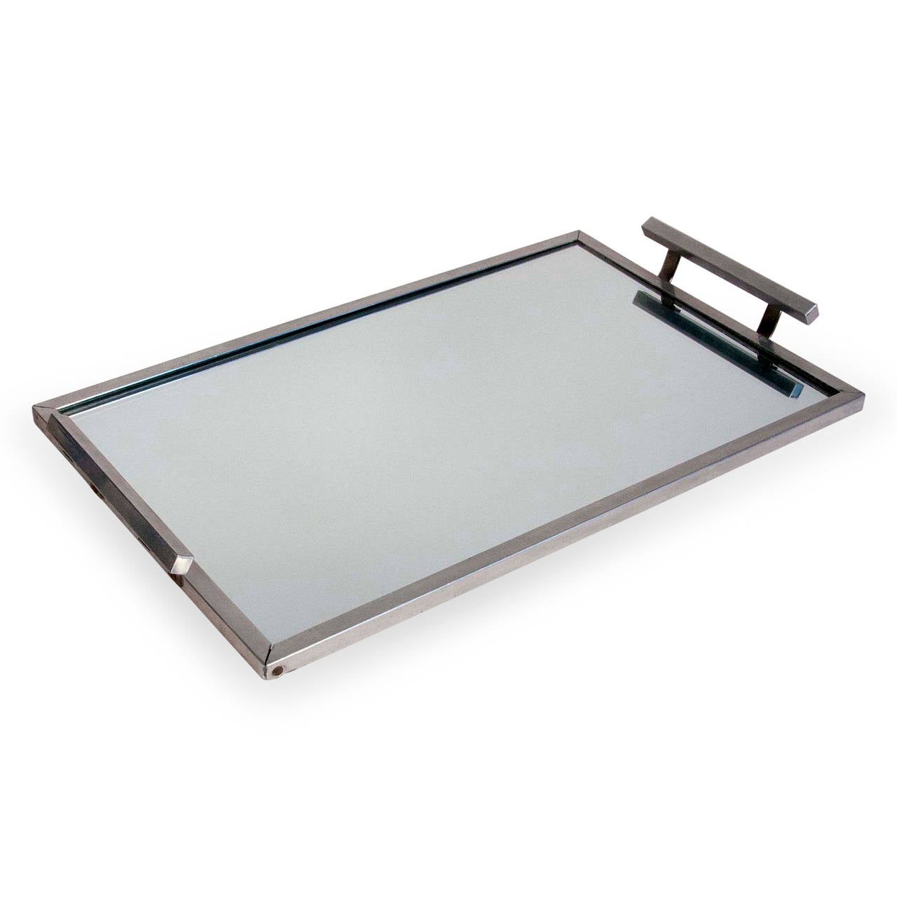 Aluminum French Mirrored Serving Tray For Sale