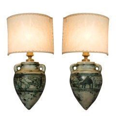 Pair of Animalier Sgraffito Ceramic Wall Sconces by Jacques Blin