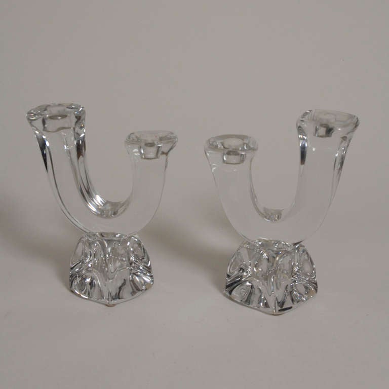 Pair of Two Arm Crystal Candelabra by Daum
