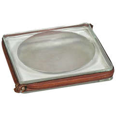 Vintage Hand-Stitched Leather and Glass Dish
