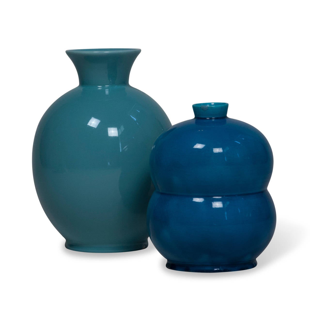 French Three Blue Ceramic Vases
