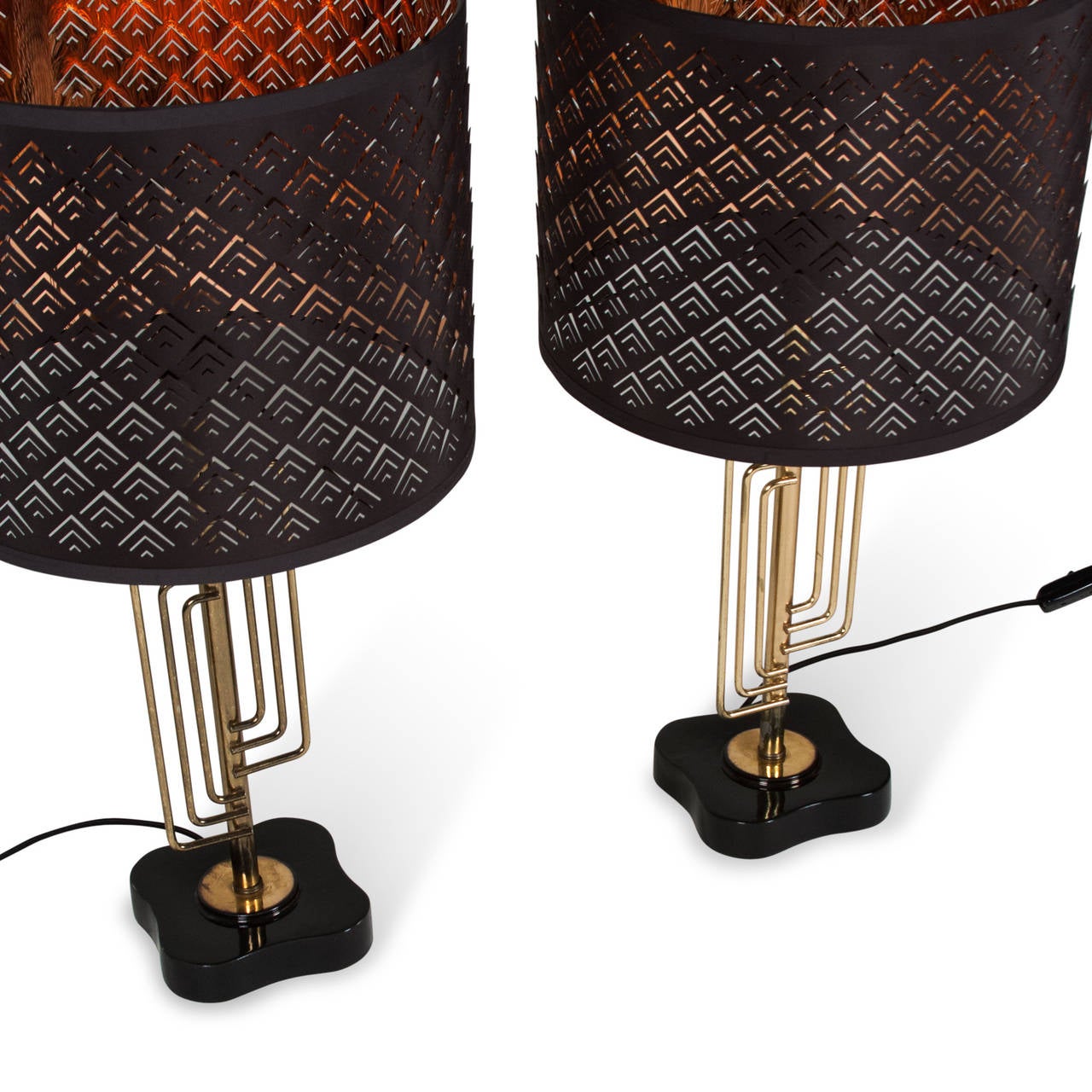 Concentric Brass Rod Table Lamps, Pair 1