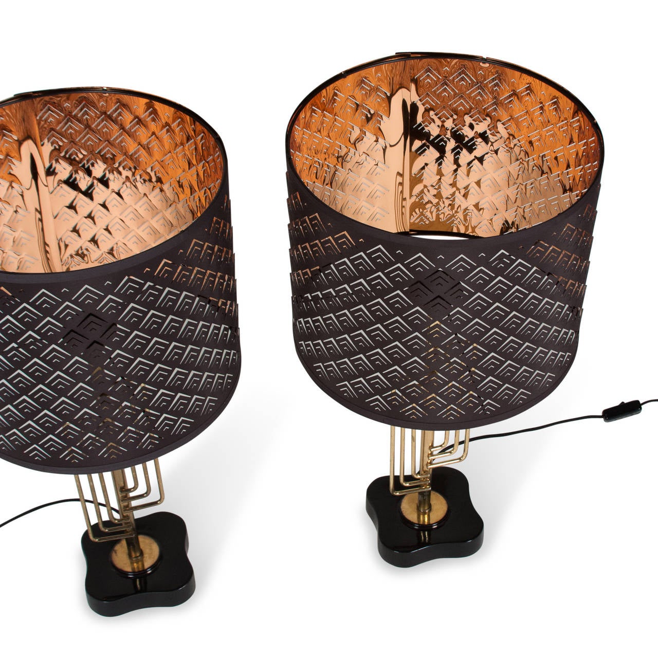 Mid-20th Century Concentric Brass Rod Table Lamps, Pair