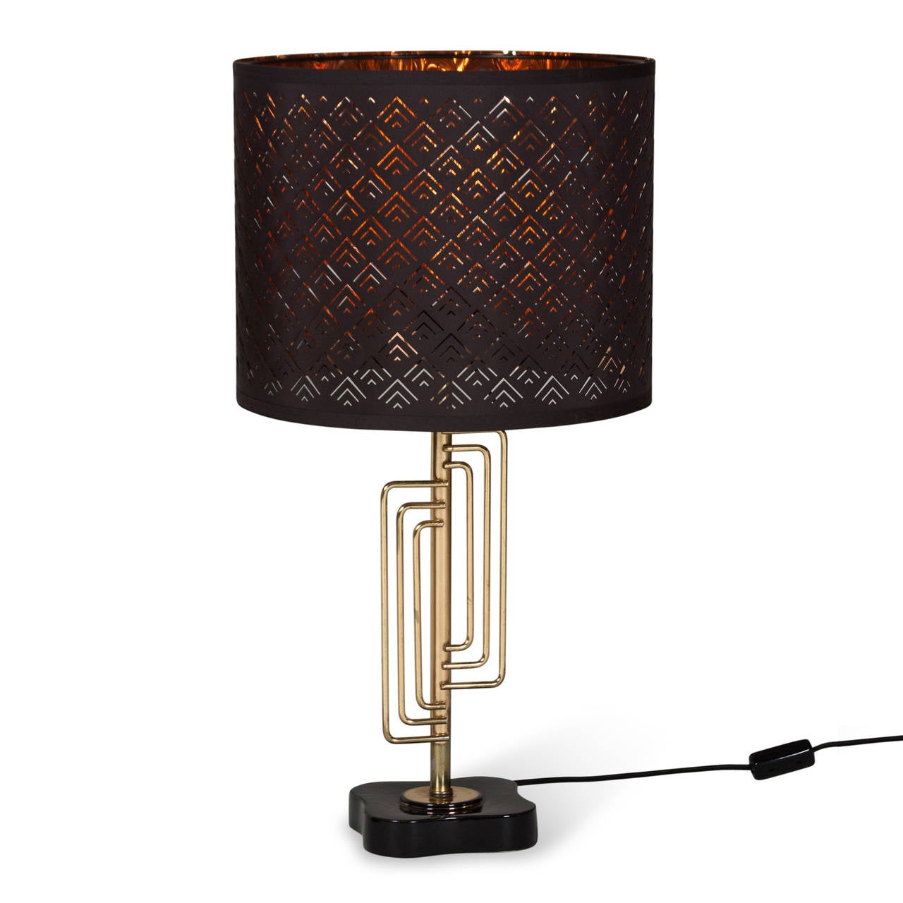 American Concentric Brass Rod Table Lamps, Pair