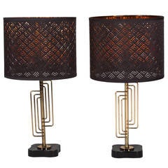 Concentric Brass Rod Table Lamps, Pair