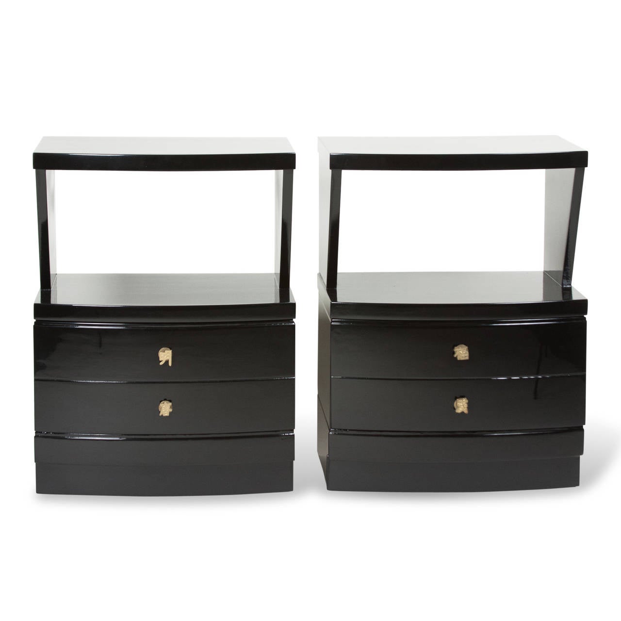 American Pair of Black Lacquered End Tables For Sale