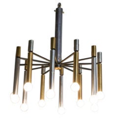 Stilnovo Brass and Satin Metal 12 Arm Chandelier
