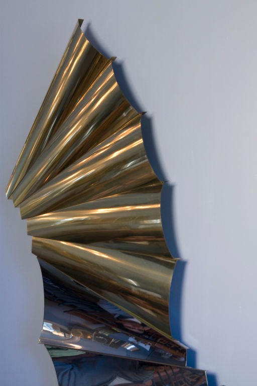 Brass and Chrome Abstract Wave Wall Sculpture by C. Jere