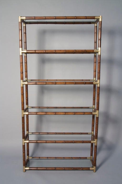 Faux Bamboo and Bronze Six Shelf Etagere with Bronze Fittings