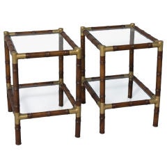 Pair of Faux Bamboo Two Tier End Tables with Bronze Fittings