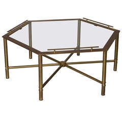 Bronze Hexagonal Glass Top Coffee Table by Mastercraft