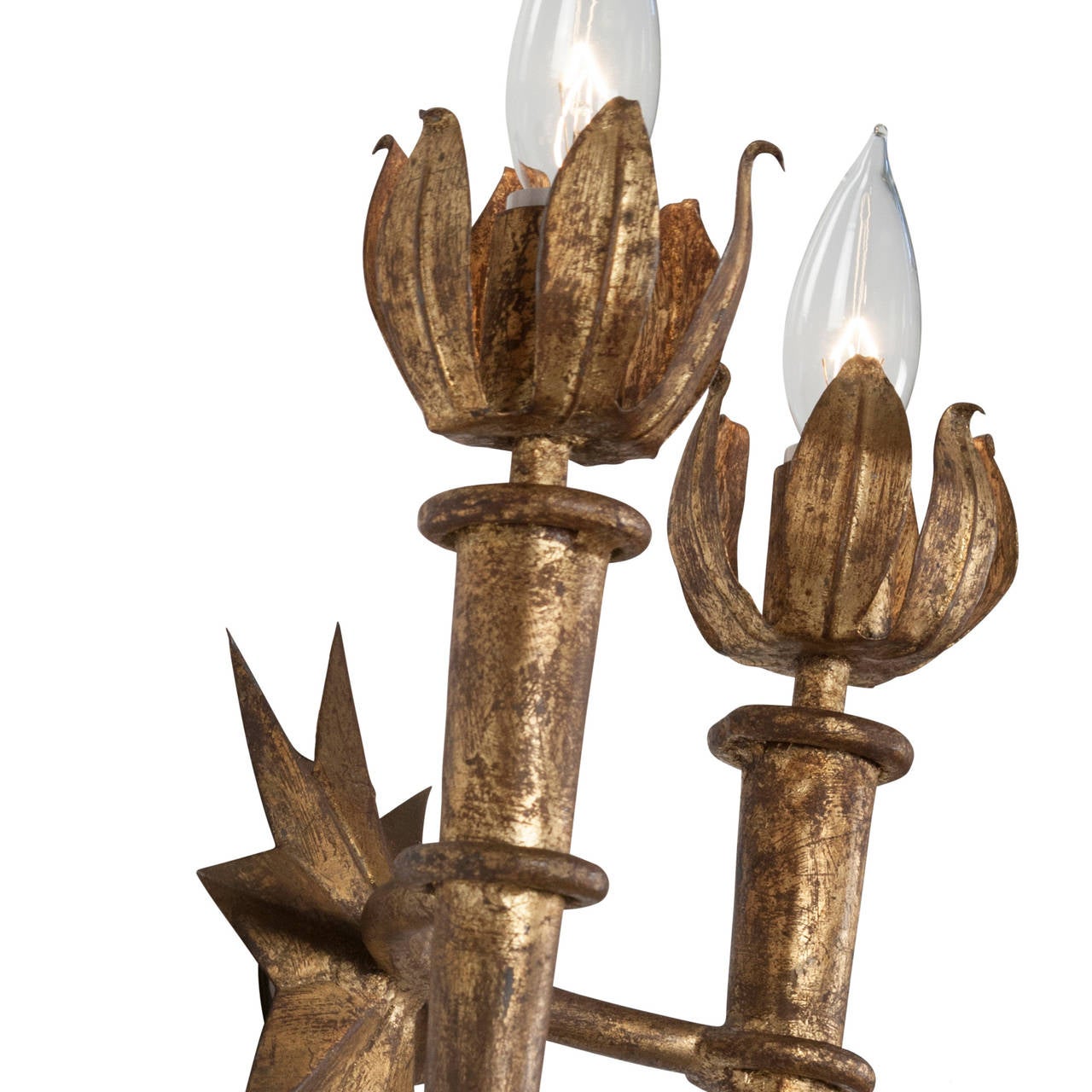 Mid-20th Century Pair of Poillerat Style Wall Sconces For Sale