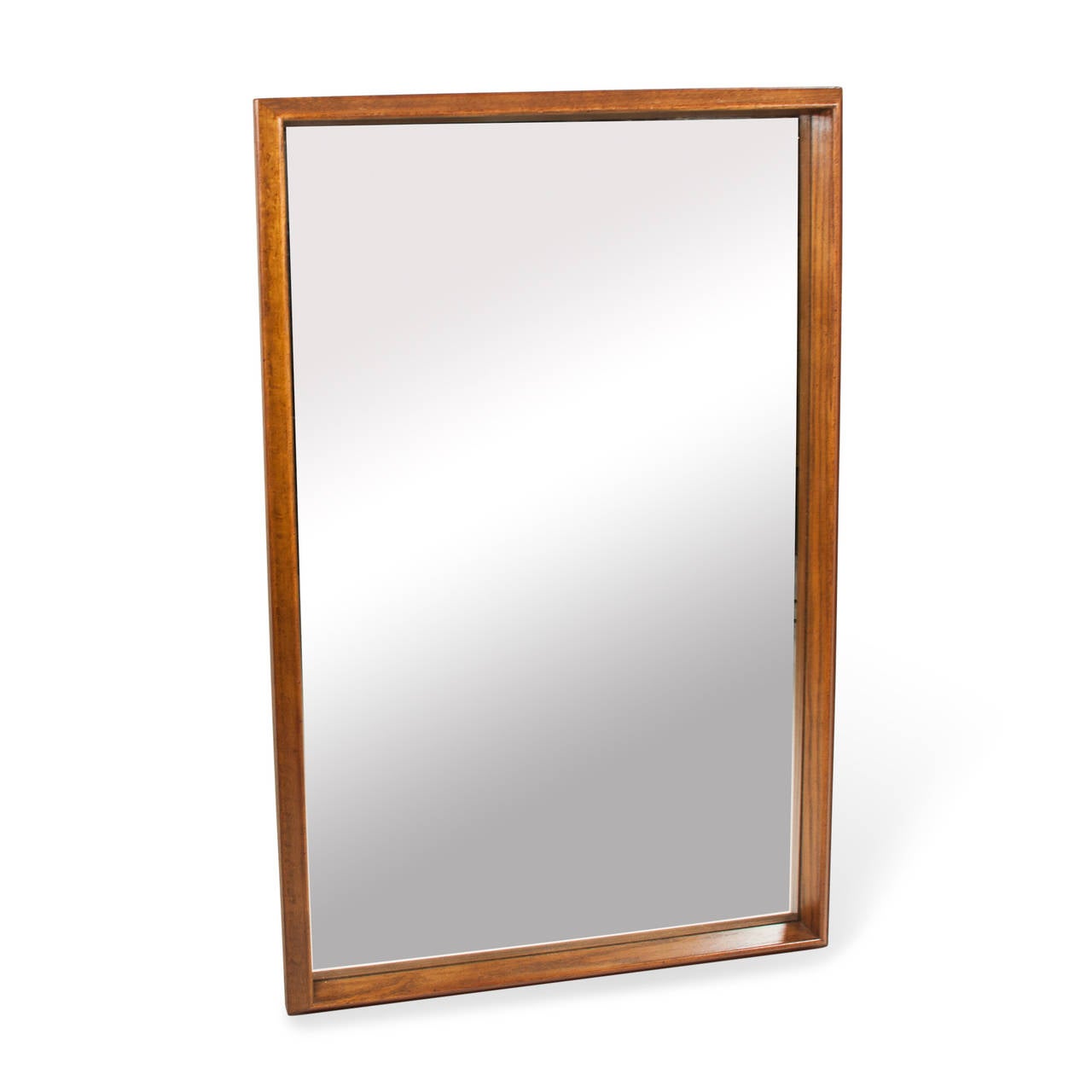 Deep frame rectangular mirror in dark stained maple, American, 1970s. 40 x 26 inches, depth 1 1/2 in.