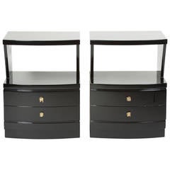 Pair of Black Lacquered End Tables