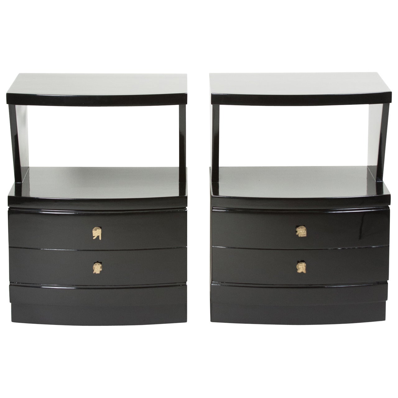 Pair of Black Lacquered End Tables For Sale
