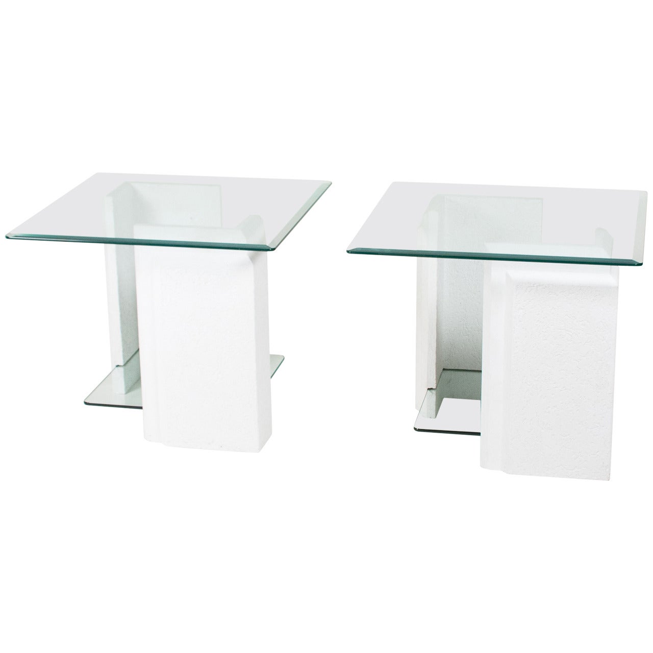 Stone and Glass End Tables, Pair