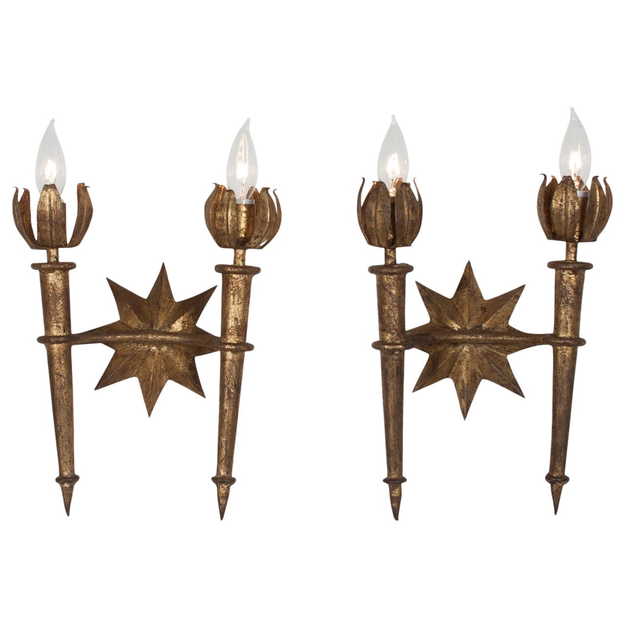Pair of Poillerat Style Wall Sconces For Sale