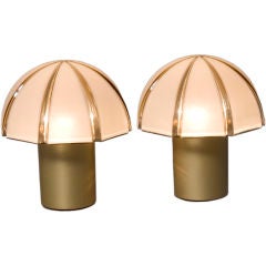 Pair of Petite Paneled Glass Shade Lamps by Peill and Putzler