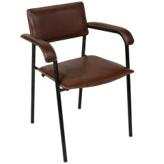 Burgundy Leather Iron Frame Armchair by Jacques Adnet