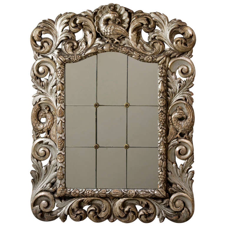 Silvered Carved Wood Frame Mirror at 1stDibs