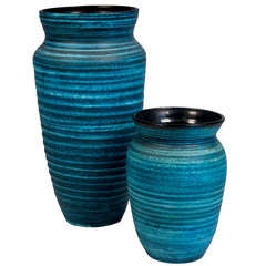 Two Blue Banded Ceramic Vases by Accolay