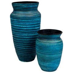 Blue Banded Ceramic Vases by Accolay