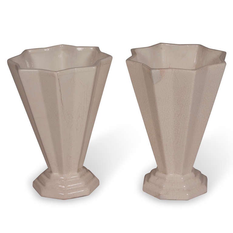 French Pair of Art Deco Crackle Glaze Vases