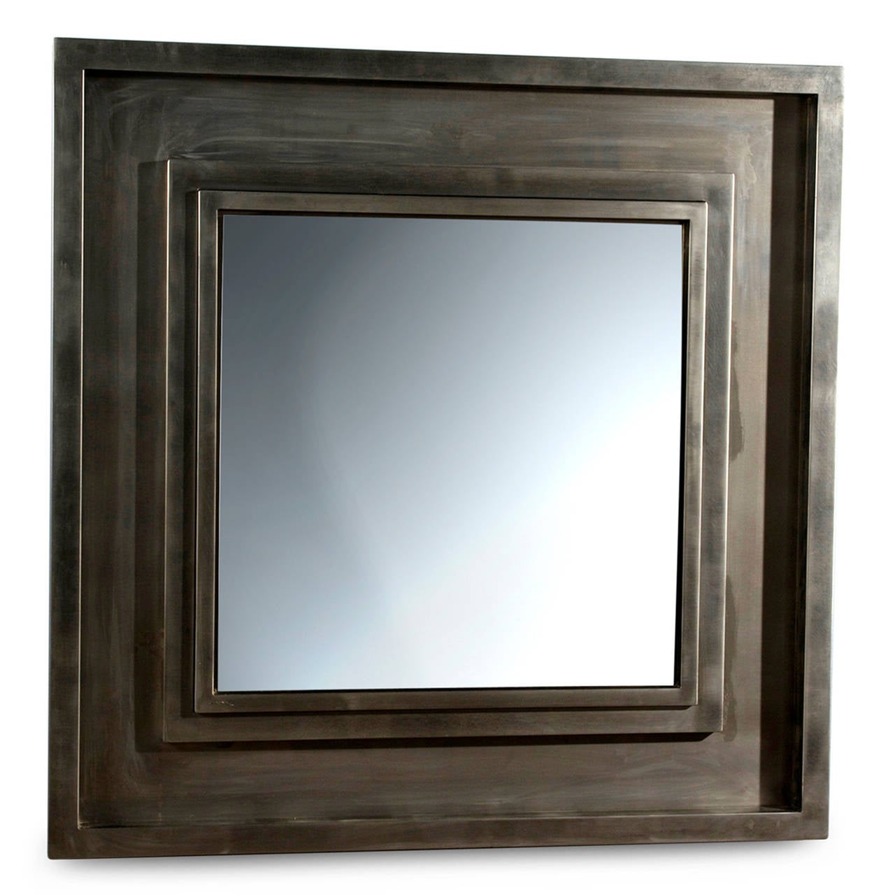 1970s French Brushed Steel Frame Mirror 1