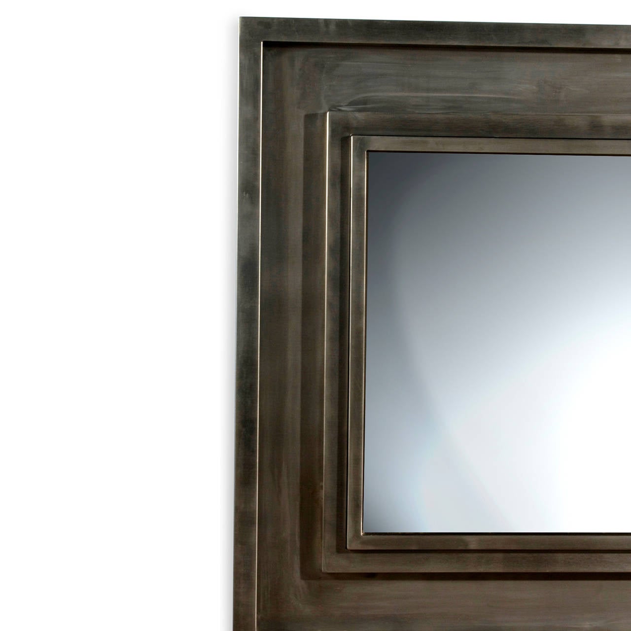1970s French Brushed Steel Frame Mirror In Excellent Condition In Brooklyn, NY