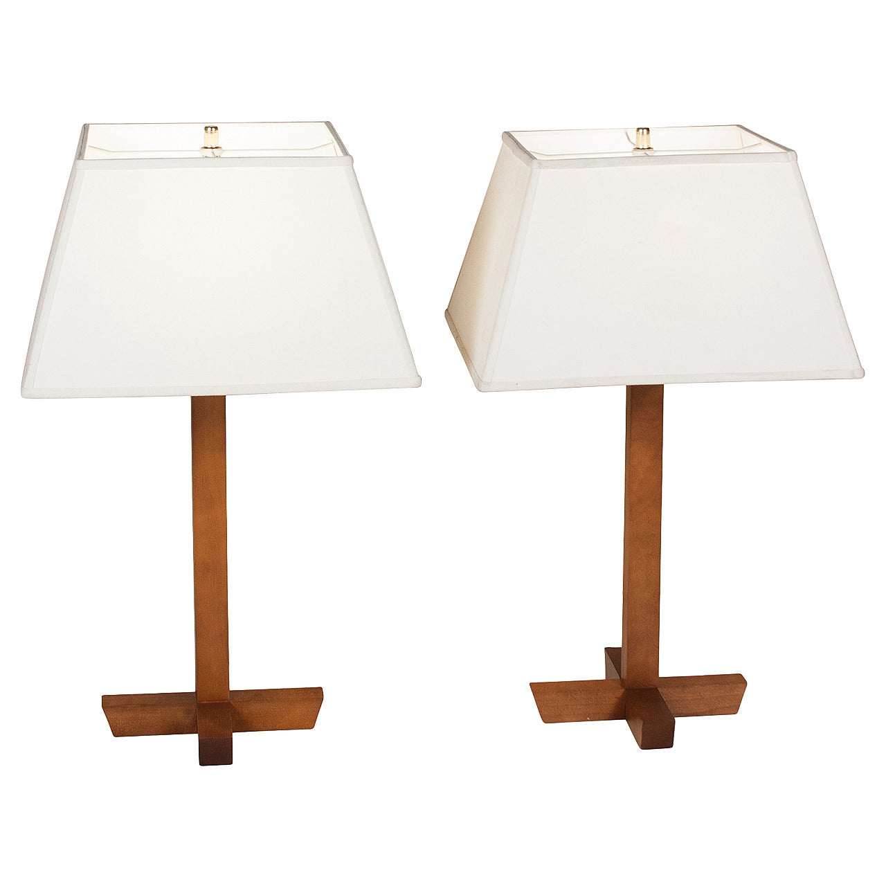 Pair of 1970s Walnut Table Lamps For Sale