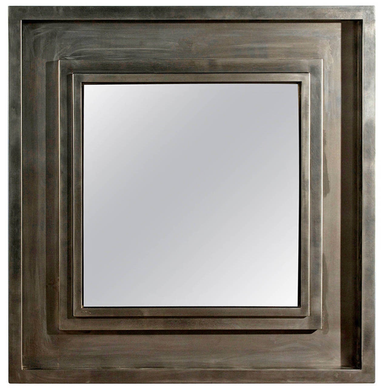 1970s French Brushed Steel Frame Mirror