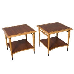 Pair of Oak and Walnut Dovetail Design Two Tier End Tables