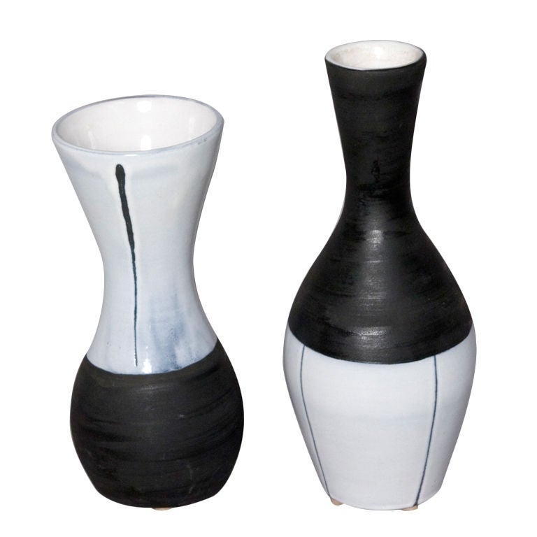 Set of Two Glazed Ceramic Bottle Form Vases by Jacques Innocenti at 1stdibs
