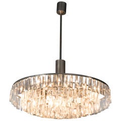 Eight Light Nickeled Bronze Faceted Prism Chandelier