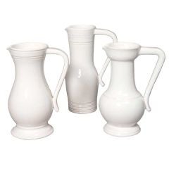 Set of Three White Ceramic "GHOST" Pitchers by Pol Chambost