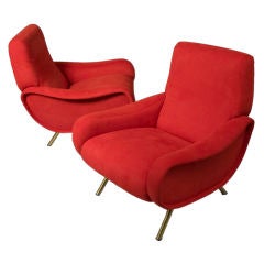 Pair of Red Upholstered "Lady" Armchairs by Marco Zanuso