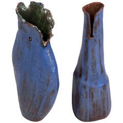 Set of Two Violet Glaze Ceramic Vases