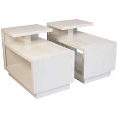 Pair of White Lacquered End Tables